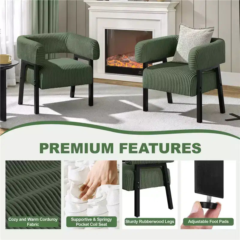 Yaheetech Set of 2 Corduroy Barrel Accent Chairs with Solid Wood Legs, Pocket Coiled Seat for Living Room, Bedroom