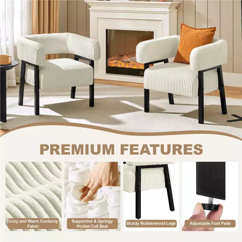 Yaheetech Set of 2 Corduroy Barrel Accent Chairs with Solid Wood Legs, Pocket Coiled Seat for Living Room, Bedroom