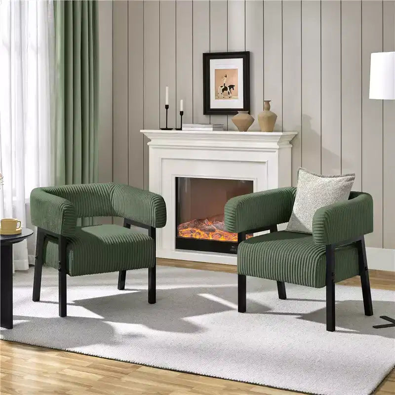 Yaheetech Set of 2 Corduroy Barrel Accent Chairs with Solid Wood Legs, Pocket Coiled Seat for Living Room, Bedroom