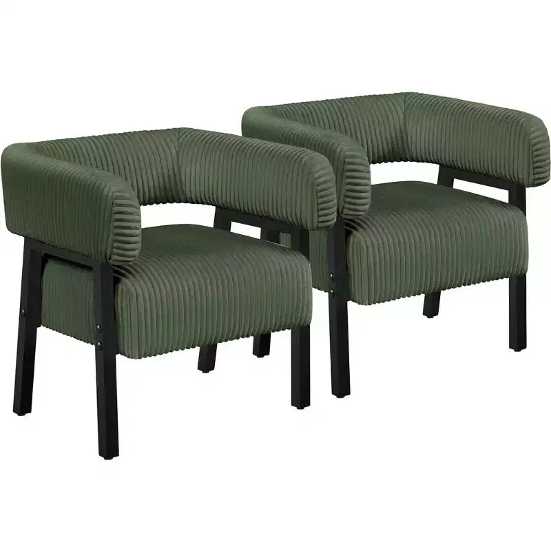Yaheetech Set of 2 Corduroy Barrel Accent Chairs with Solid Wood Legs, Pocket Coiled Seat for Living Room, Bedroom