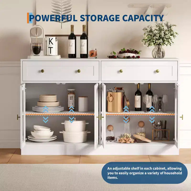 4 Acrylic Doors and 2 Drawers, Wide Sideboard Buffet CabinetWood Kitchen Storage Cabinet for Dining Room, Living Room