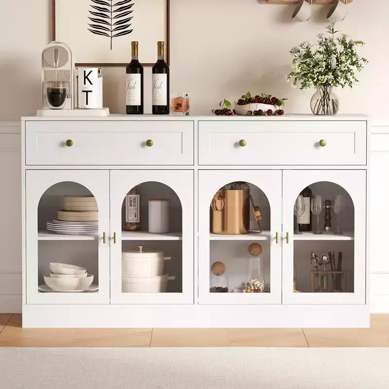4 Acrylic Doors and 2 Drawers, Wide Sideboard Buffet CabinetWood Kitchen Storage Cabinet for Dining Room, Living Room