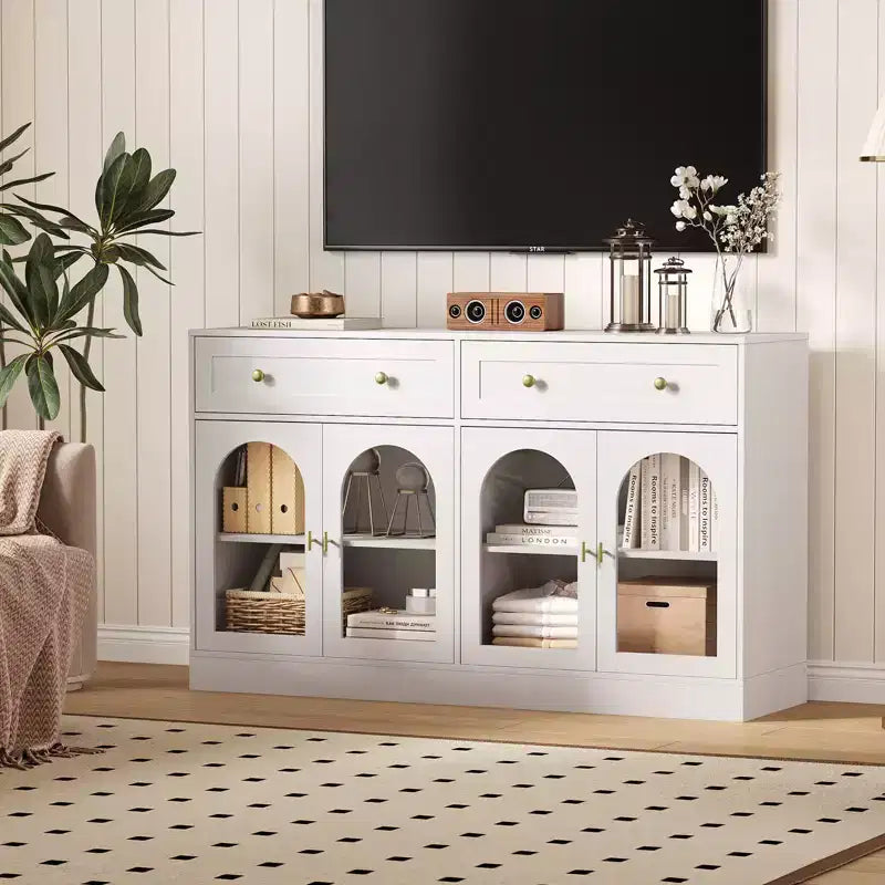 4 Acrylic Doors and 2 Drawers, Wide Sideboard Buffet CabinetWood Kitchen Storage Cabinet for Dining Room, Living Room