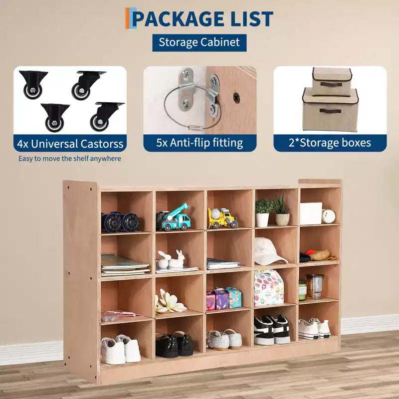 COZONY 47 Mobile Tray Storage Cabinet with 4 Castors, Storage Organizer Cubes with 2 Boxes, Bookshelf for Home, School & Kindergarten