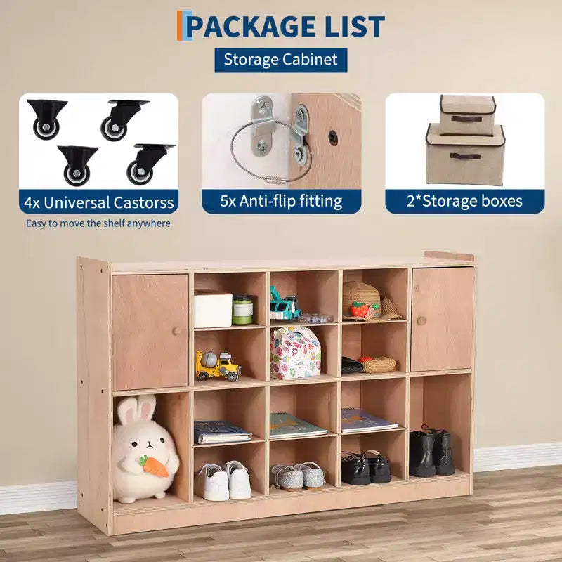 COZONY 47 Mobile Tray Storage Cabinet with 4 Castors, Storage Organizer Cubes with 2 Boxes, Bookshelf for Home, School & Kindergarten