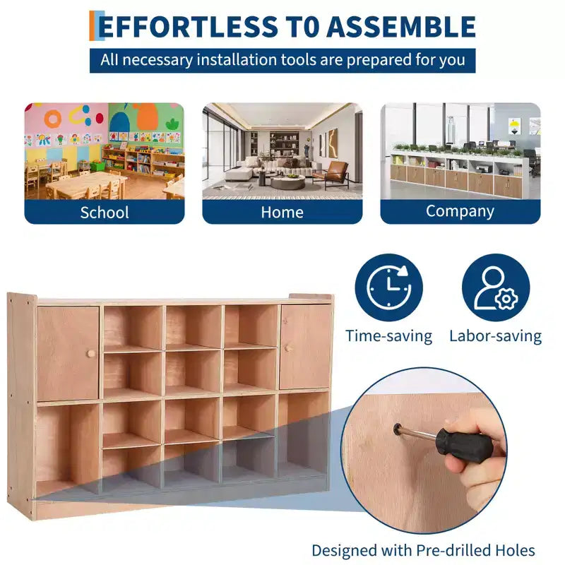 COZONY 47 Mobile Tray Storage Cabinet with 4 Castors, Storage Organizer Cubes with 2 Boxes, Bookshelf for Home, School & Kindergarten