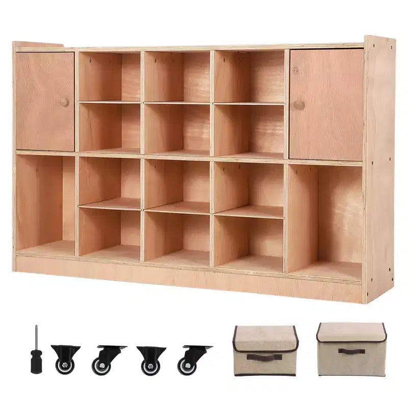 COZONY 47 Mobile Tray Storage Cabinet with 4 Castors, Storage Organizer Cubes with 2 Boxes, Bookshelf for Home, School & Kindergarten
