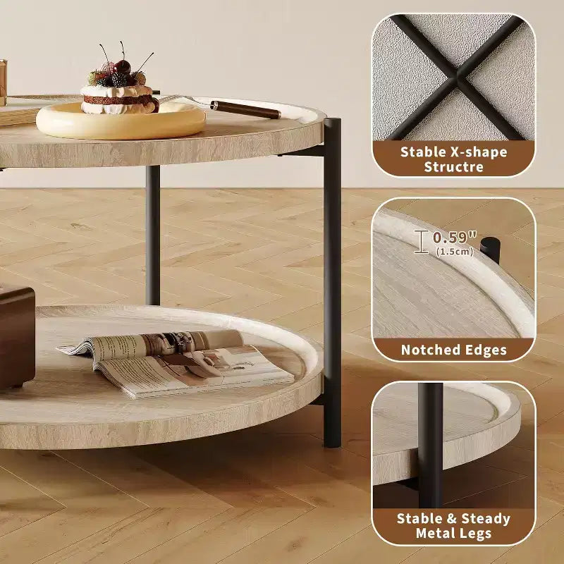 Side Table, 2-Tier Round End Table , Oval Accent Table Nightstand with Steel Frame for Small Spaces, Living Room, Bedroom, Easy to Assemble