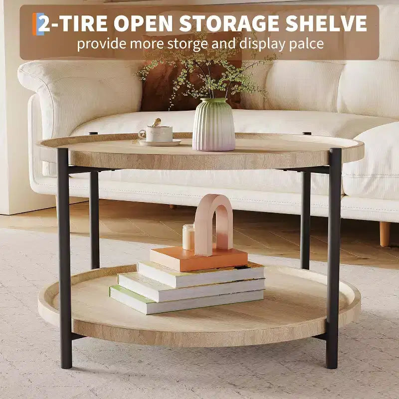 Side Table, 2-Tier Round End Table , Oval Accent Table Nightstand with Steel Frame for Small Spaces, Living Room, Bedroom, Easy to Assemble