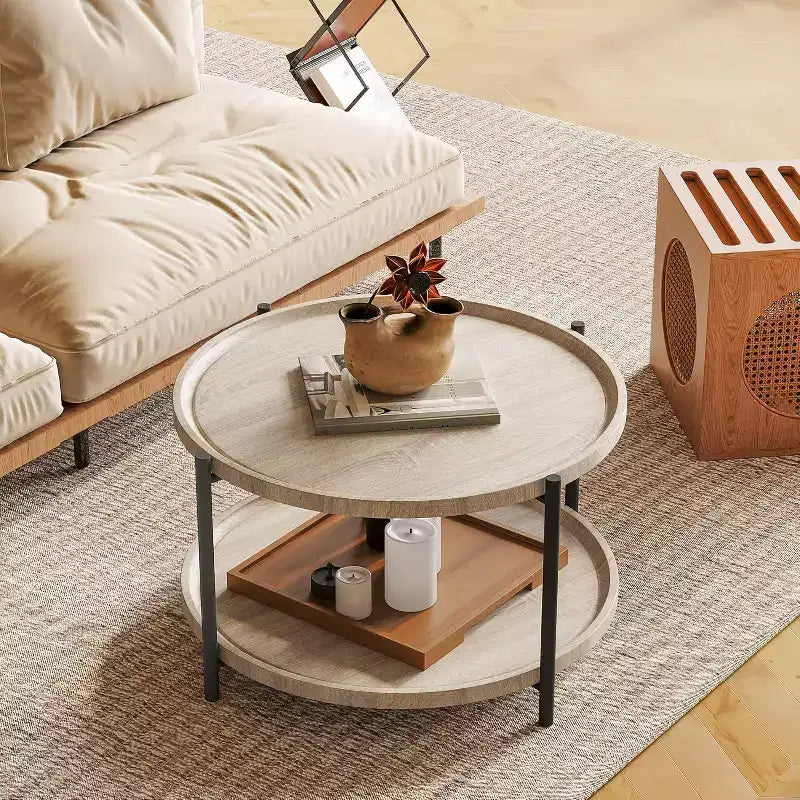 Side Table, 2-Tier Round End Table , Oval Accent Table Nightstand with Steel Frame for Small Spaces, Living Room, Bedroom, Easy to Assemble