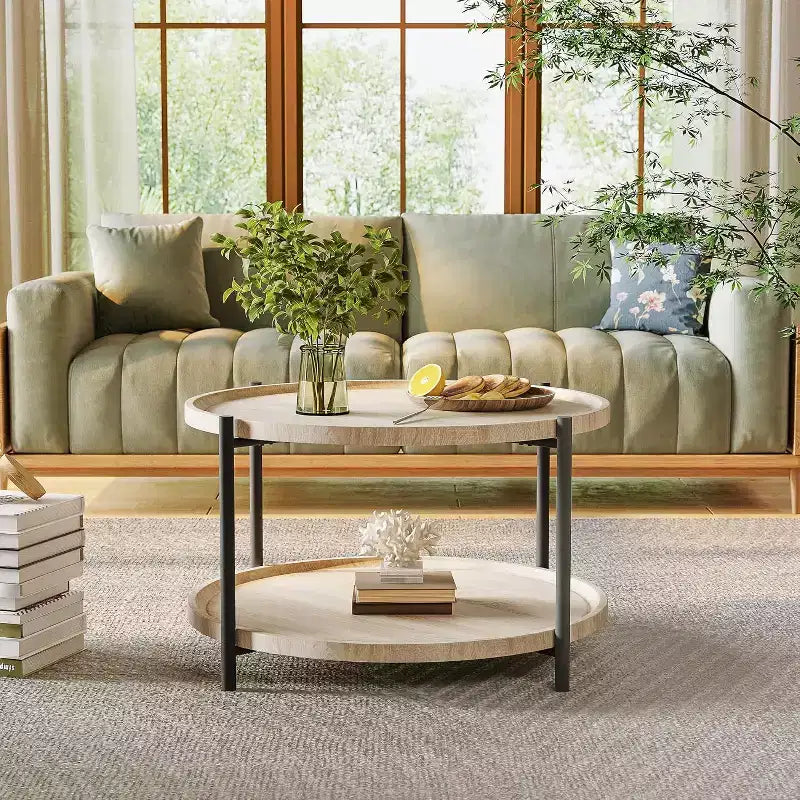 Side Table, 2-Tier Round End Table , Oval Accent Table Nightstand with Steel Frame for Small Spaces, Living Room, Bedroom, Easy to Assemble