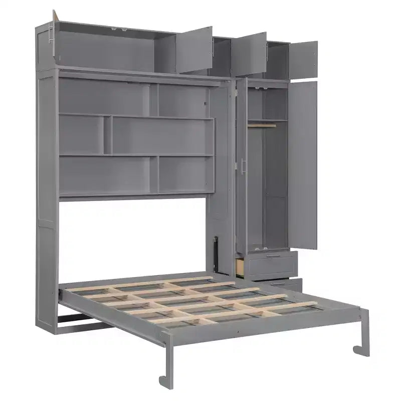 Queen Murphy Bed Wall Bed with Wardrobe, Queen Size Cabinet Bed Folding Wall Bed with Storage Cabinet and Shelves for Guest Room