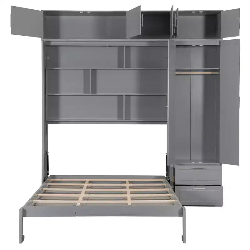 Queen Murphy Bed Wall Bed with Wardrobe, Queen Size Cabinet Bed Folding Wall Bed with Storage Cabinet and Shelves for Guest Room