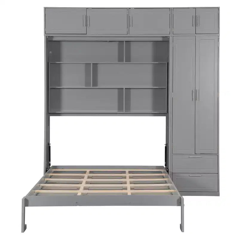 Queen Murphy Bed Wall Bed with Wardrobe, Queen Size Cabinet Bed Folding Wall Bed with Storage Cabinet and Shelves for Guest Room