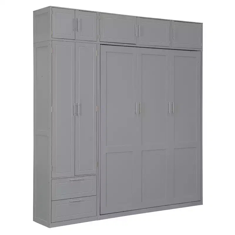 Queen Murphy Bed Wall Bed with Wardrobe, Queen Size Cabinet Bed Folding Wall Bed with Storage Cabinet and Shelves for Guest Room