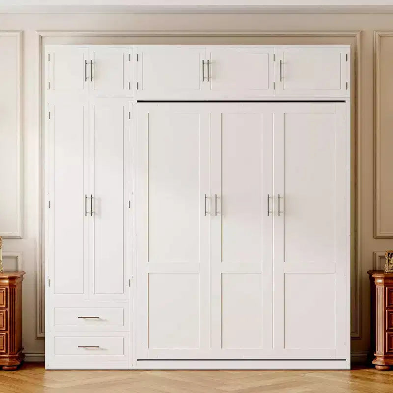 Queen Murphy Bed Wall Bed with Wardrobe, Queen Size Cabinet Bed Folding Wall Bed with Storage Cabinet and Shelves for Guest Room