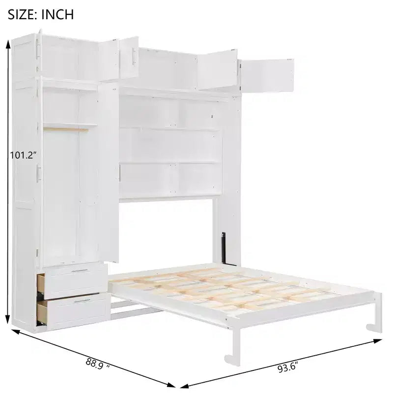 Queen Murphy Bed Wall Bed with Wardrobe, Queen Size Cabinet Bed Folding Wall Bed with Storage Cabinet and Shelves for Guest Room