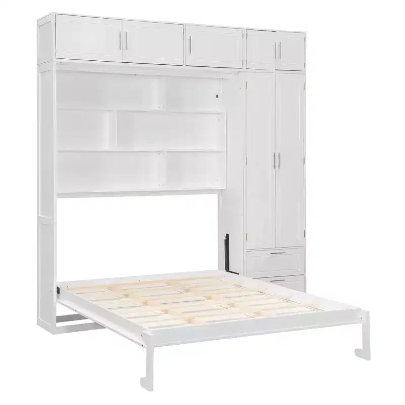 Queen Murphy Bed Wall Bed with Wardrobe, Queen Size Cabinet Bed Folding Wall Bed with Storage Cabinet and Shelves for Guest Room
