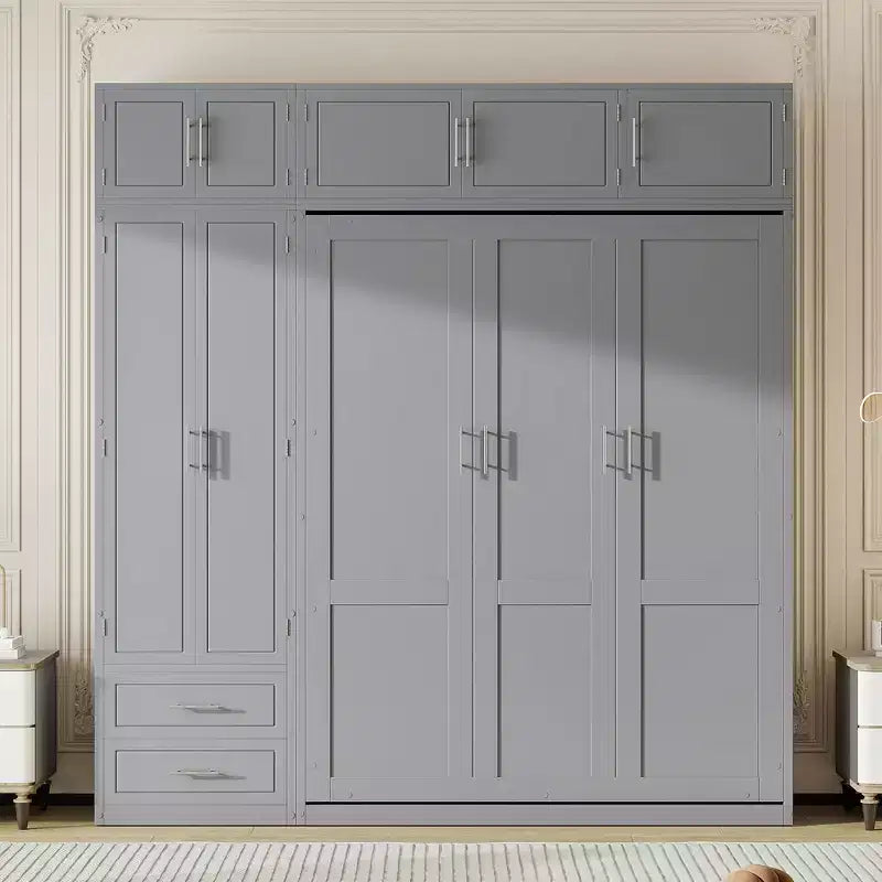 Queen Murphy Bed Wall Bed with Wardrobe, Queen Size Cabinet Bed Folding Wall Bed with Storage Cabinet and Shelves for Guest Room