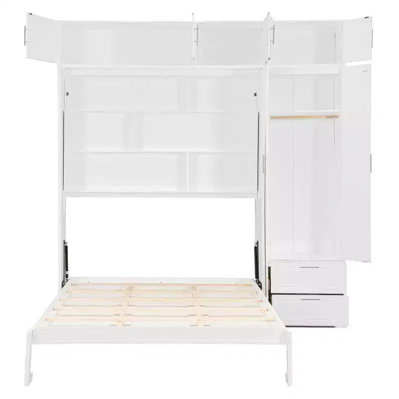 Queen Murphy Bed Wall Bed with Wardrobe, Queen Size Cabinet Bed Folding Wall Bed with Storage Cabinet and Shelves for Guest Room