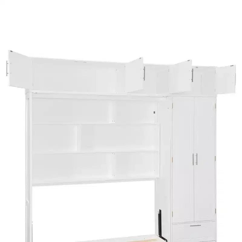 Queen Murphy Bed Wall Bed with Wardrobe, Queen Size Cabinet Bed Folding Wall Bed with Storage Cabinet and Shelves for Guest Room