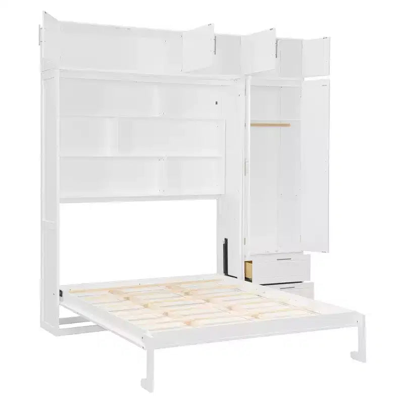 Queen Murphy Bed Wall Bed with Wardrobe, Queen Size Cabinet Bed Folding Wall Bed with Storage Cabinet and Shelves for Guest Room