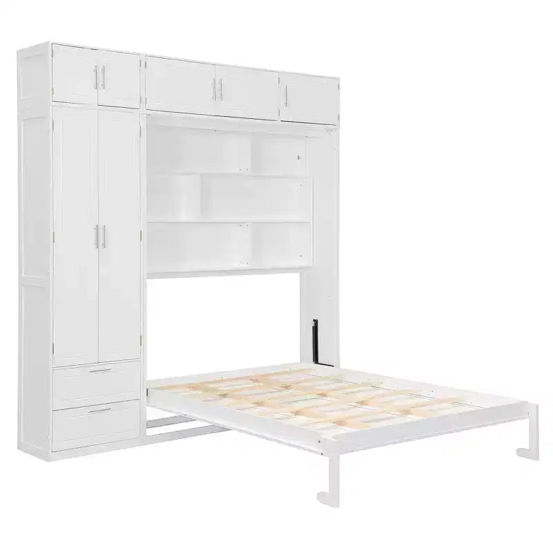 Queen Murphy Bed Wall Bed with Wardrobe, Queen Size Cabinet Bed Folding Wall Bed with Storage Cabinet and Shelves for Guest Room