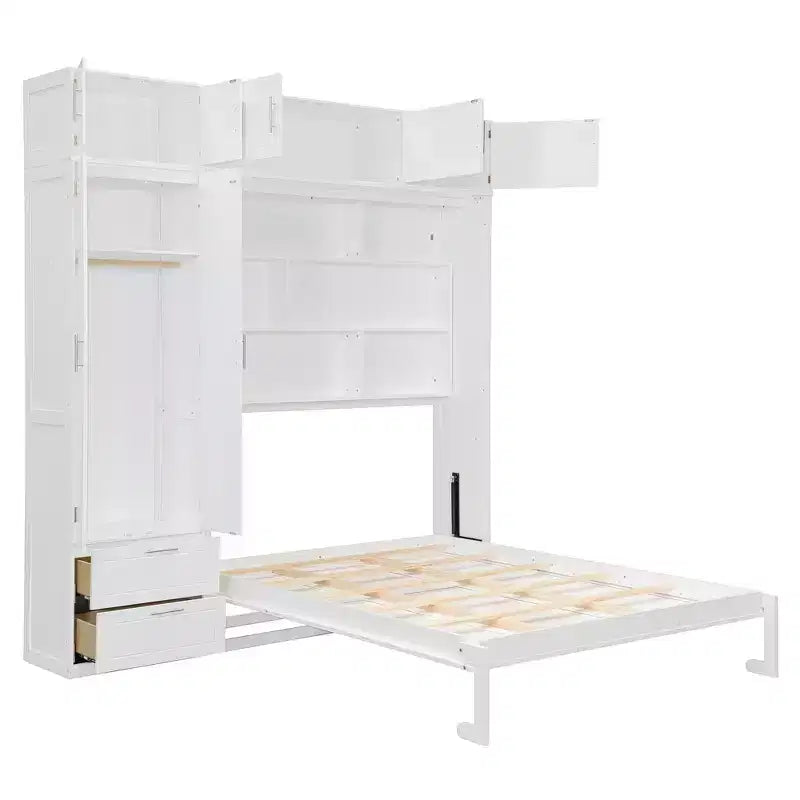 Queen Murphy Bed Wall Bed with Wardrobe, Queen Size Cabinet Bed Folding Wall Bed with Storage Cabinet and Shelves for Guest Room