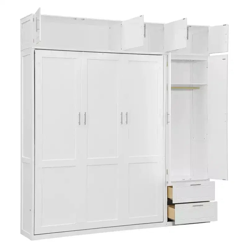 Queen Murphy Bed Wall Bed with Wardrobe, Queen Size Cabinet Bed Folding Wall Bed with Storage Cabinet and Shelves for Guest Room
