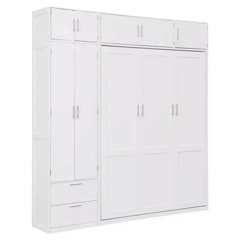 Queen Murphy Bed Wall Bed with Wardrobe, Queen Size Cabinet Bed Folding Wall Bed with Storage Cabinet and Shelves for Guest Room