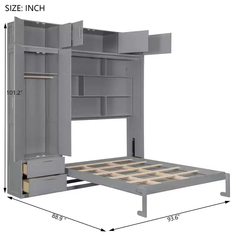 Queen Murphy Bed Wall Bed with Wardrobe, Queen Size Cabinet Bed Folding Wall Bed with Storage Cabinet and Shelves for Guest Room