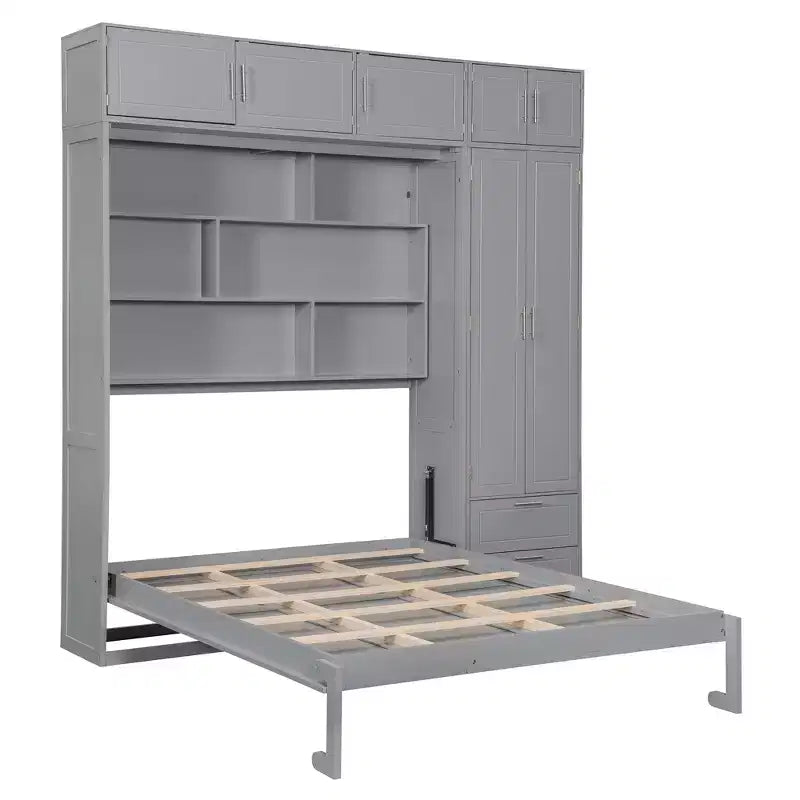 Queen Murphy Bed Wall Bed with Wardrobe, Queen Size Cabinet Bed Folding Wall Bed with Storage Cabinet and Shelves for Guest Room