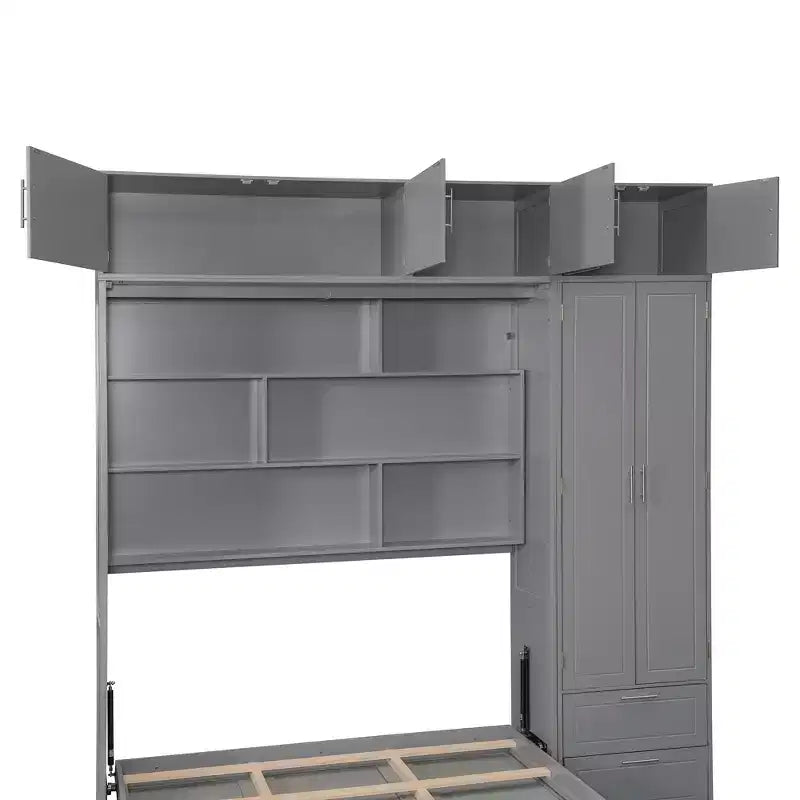 Queen Murphy Bed Wall Bed with Wardrobe, Queen Size Cabinet Bed Folding Wall Bed with Storage Cabinet and Shelves for Guest Room