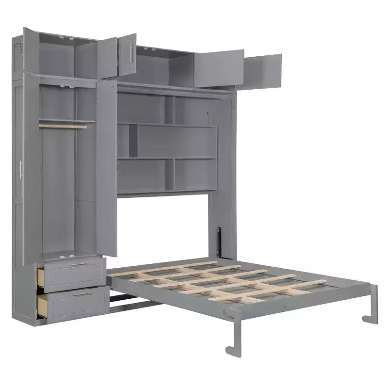 Queen Murphy Bed Wall Bed with Wardrobe, Queen Size Cabinet Bed Folding Wall Bed with Storage Cabinet and Shelves for Guest Room
