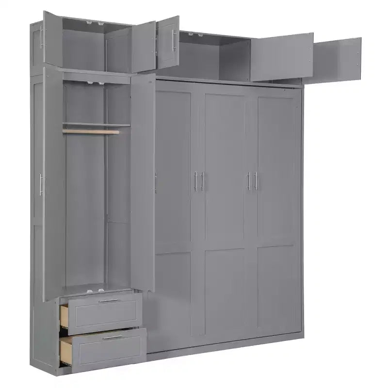 Queen Murphy Bed Wall Bed with Wardrobe, Queen Size Cabinet Bed Folding Wall Bed with Storage Cabinet and Shelves for Guest Room