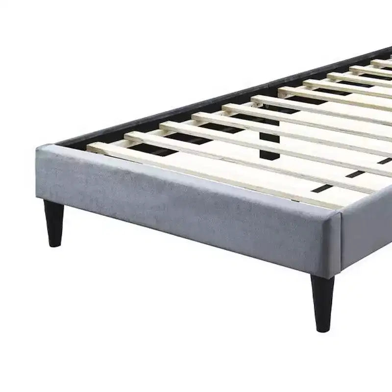Royal Hampton Full Size Bed, Tufted Gray Velvet Upholstery, Diamond Stitch