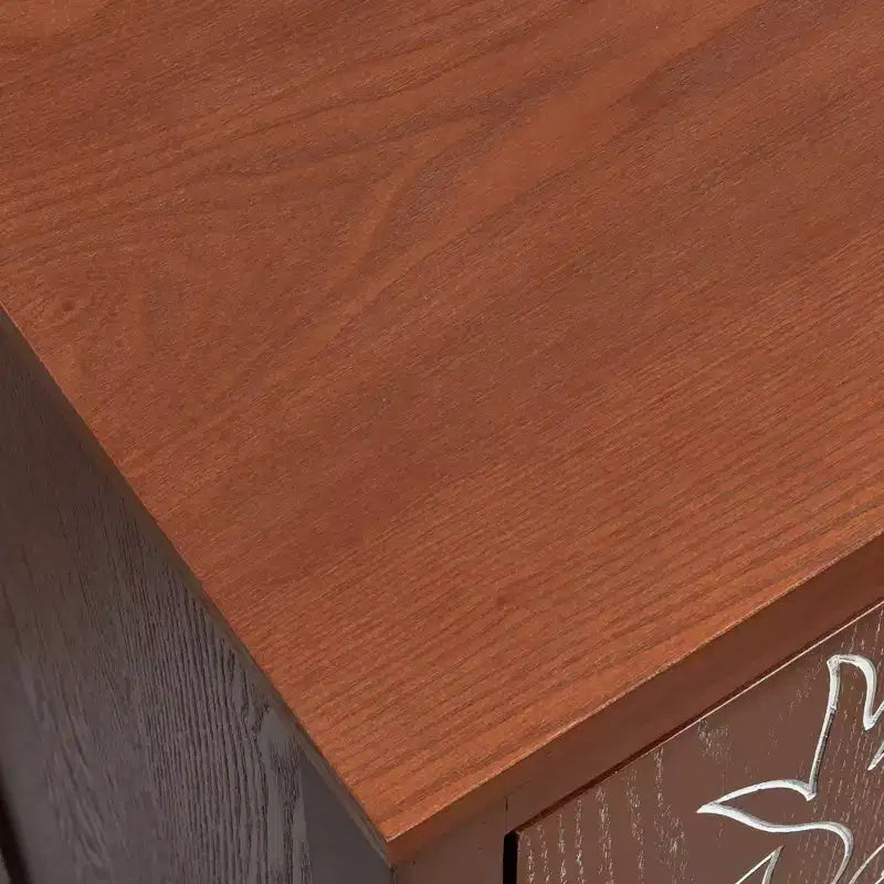 eHemco Tropical Monstera Door Accent End Table, Modern Retro Style, 16.5 x 14 x 31 Inches, Antique Walnut Finish