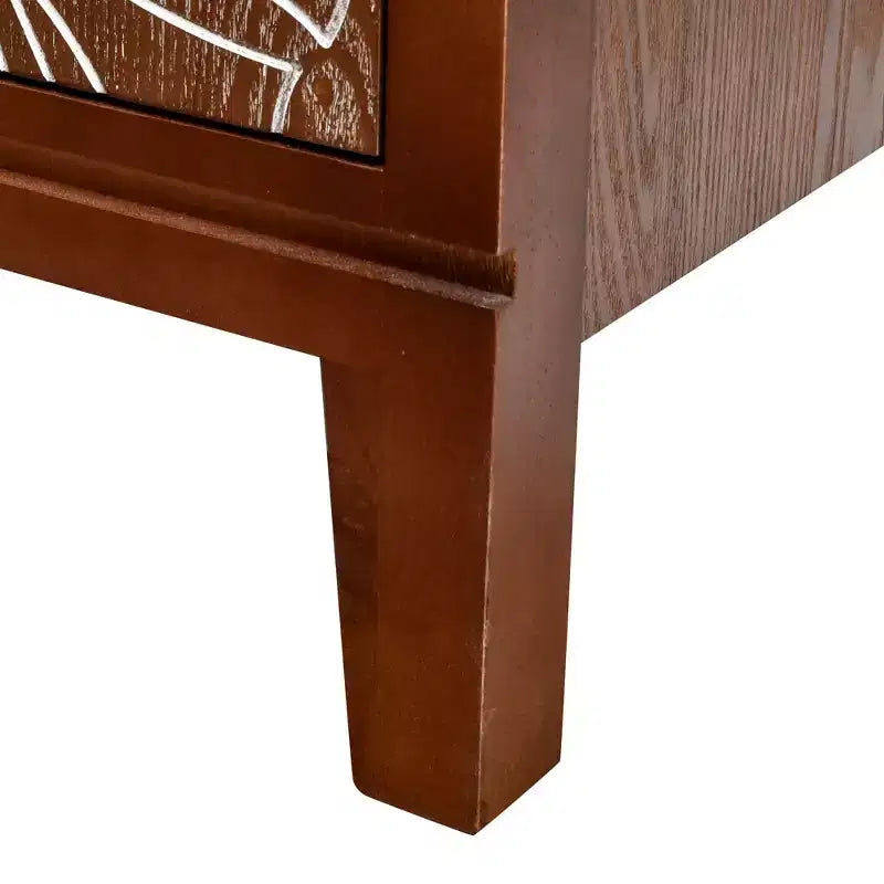 eHemco Tropical Monstera Door Accent End Table, Modern Retro Style, 16.5 x 14 x 31 Inches, Antique Walnut Finish