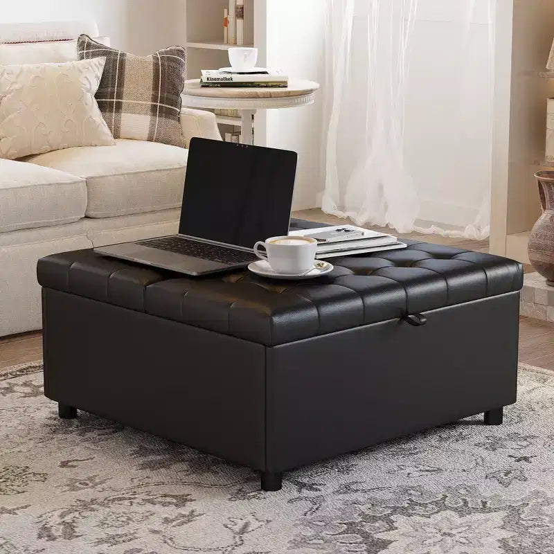 TYBOATLE 35.5 Inch Square Ottoman with Storage, Large Ottoman Coffee Table, 500 lb Large Ottoman with Storages for Living Room, Black