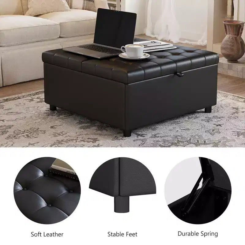 TYBOATLE 35.5 Inch Square Ottoman with Storage, Large Ottoman Coffee Table, 500 lb Large Ottoman with Storages for Living Room, Black