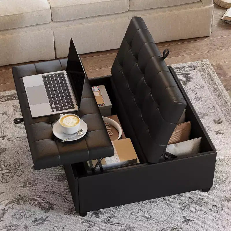 TYBOATLE 35.5 Inch Square Ottoman with Storage, Large Ottoman Coffee Table, 500 lb Large Ottoman with Storages for Living Room, Black