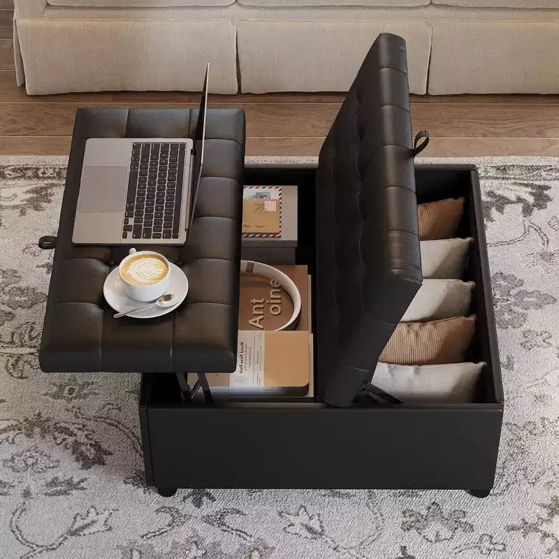TYBOATLE 35.5 Inch Square Ottoman with Storage, Large Ottoman Coffee Table, 500 lb Large Ottoman with Storages for Living Room, Black