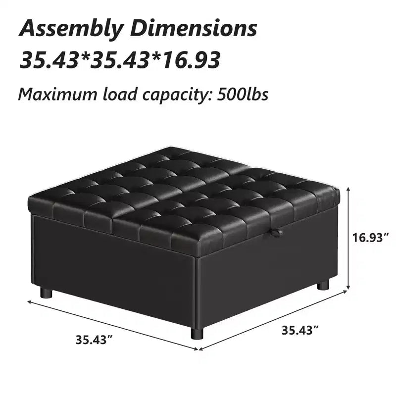 TYBOATLE 35.5 Inch Square Ottoman with Storage, Large Ottoman Coffee Table, 500 lb Large Ottoman with Storages for Living Room, Black
