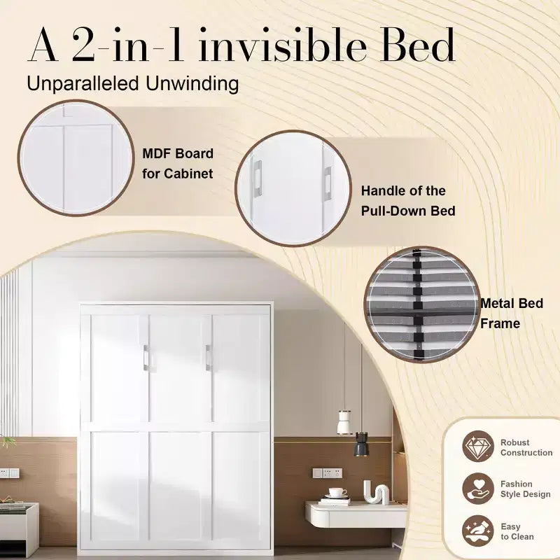GDFStudio Elisha Modern Wall-Mounted Murphy Bed with Cabinet Design, Hydraulic Lift System
