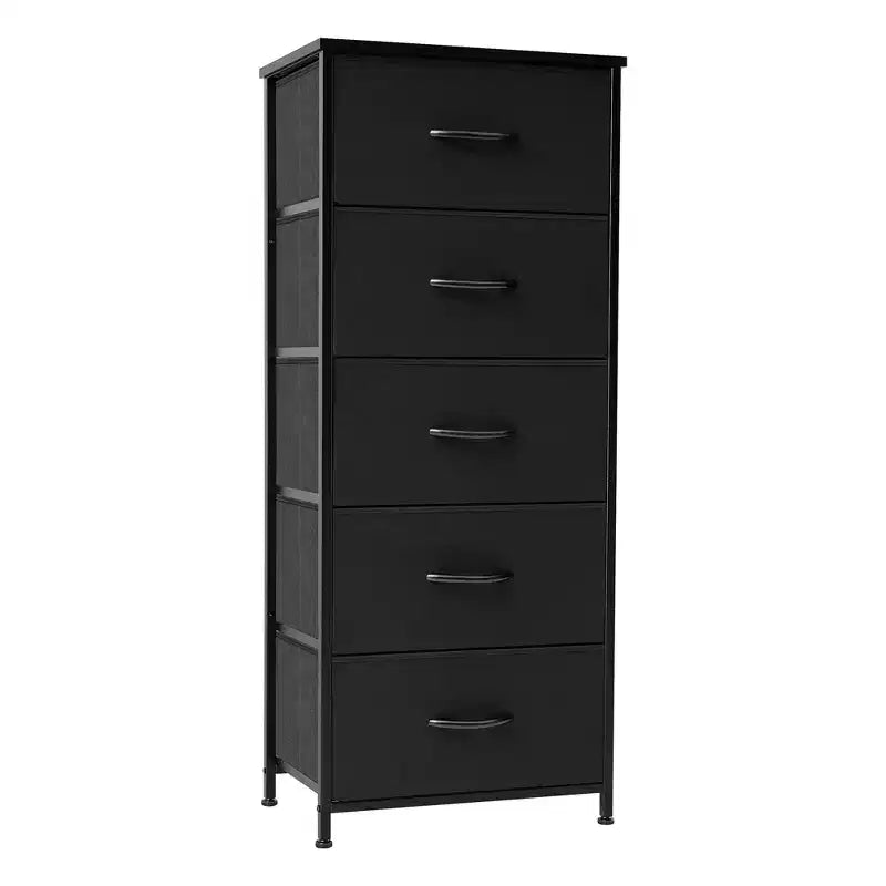 Crestlive Products 5-6 Drawer Vertical Dresser with Sturdy Steel Frame Wood Top Easy Pull Fabric Bins