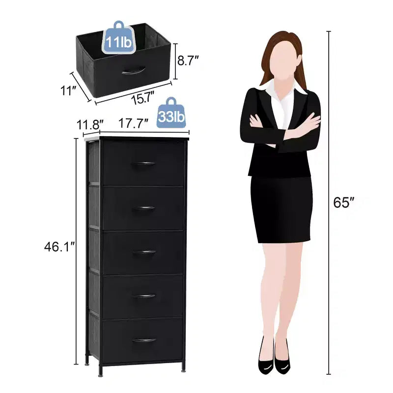 Crestlive Products 5-6 Drawer Vertical Dresser with Sturdy Steel Frame Wood Top Easy Pull Fabric Bins