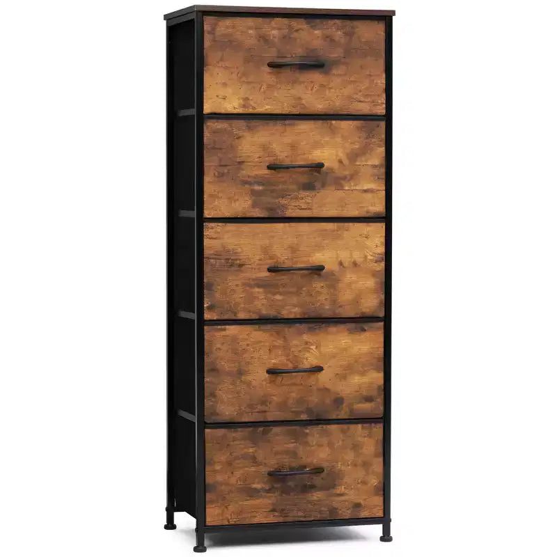 Crestlive Products 5-6 Drawer Vertical Dresser with Sturdy Steel Frame Wood Top Easy Pull Fabric Bins