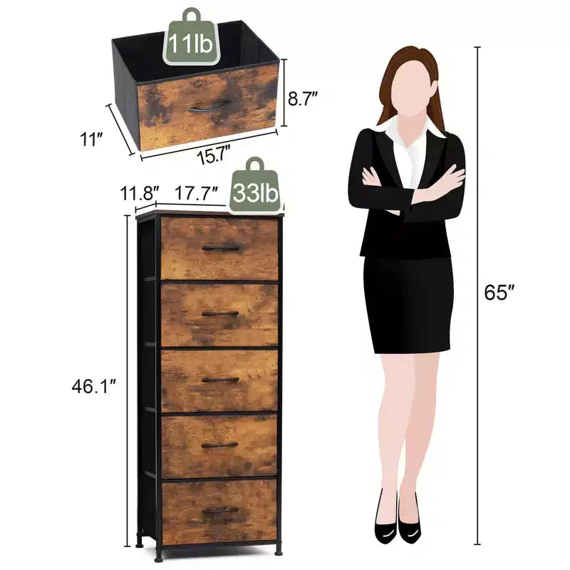 Crestlive Products 5-6 Drawer Vertical Dresser with Sturdy Steel Frame Wood Top Easy Pull Fabric Bins