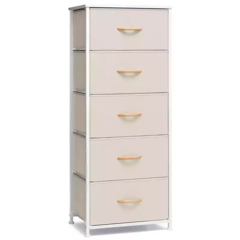 Crestlive Products 5-6 Drawer Vertical Dresser with Sturdy Steel Frame Wood Top Easy Pull Fabric Bins