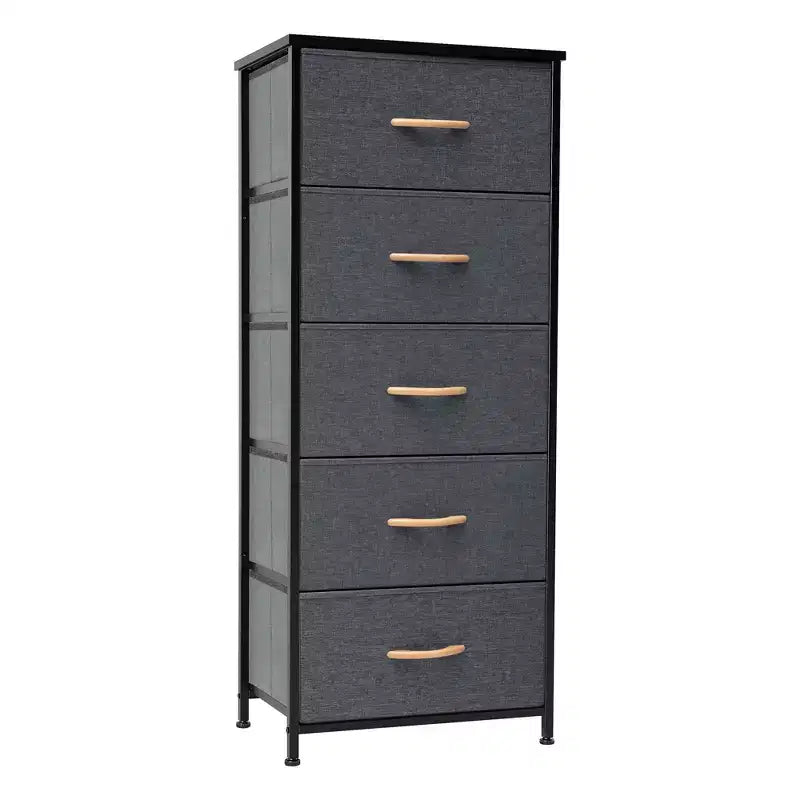 Crestlive Products 5-6 Drawer Vertical Dresser with Sturdy Steel Frame Wood Top Easy Pull Fabric Bins